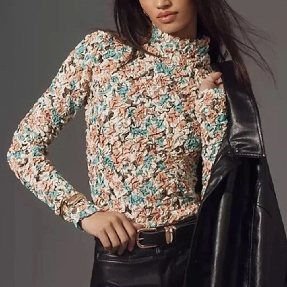 Dolan Anthropologie Pebble Smocked Floral Turtleneck Long Sleeve Women's Small